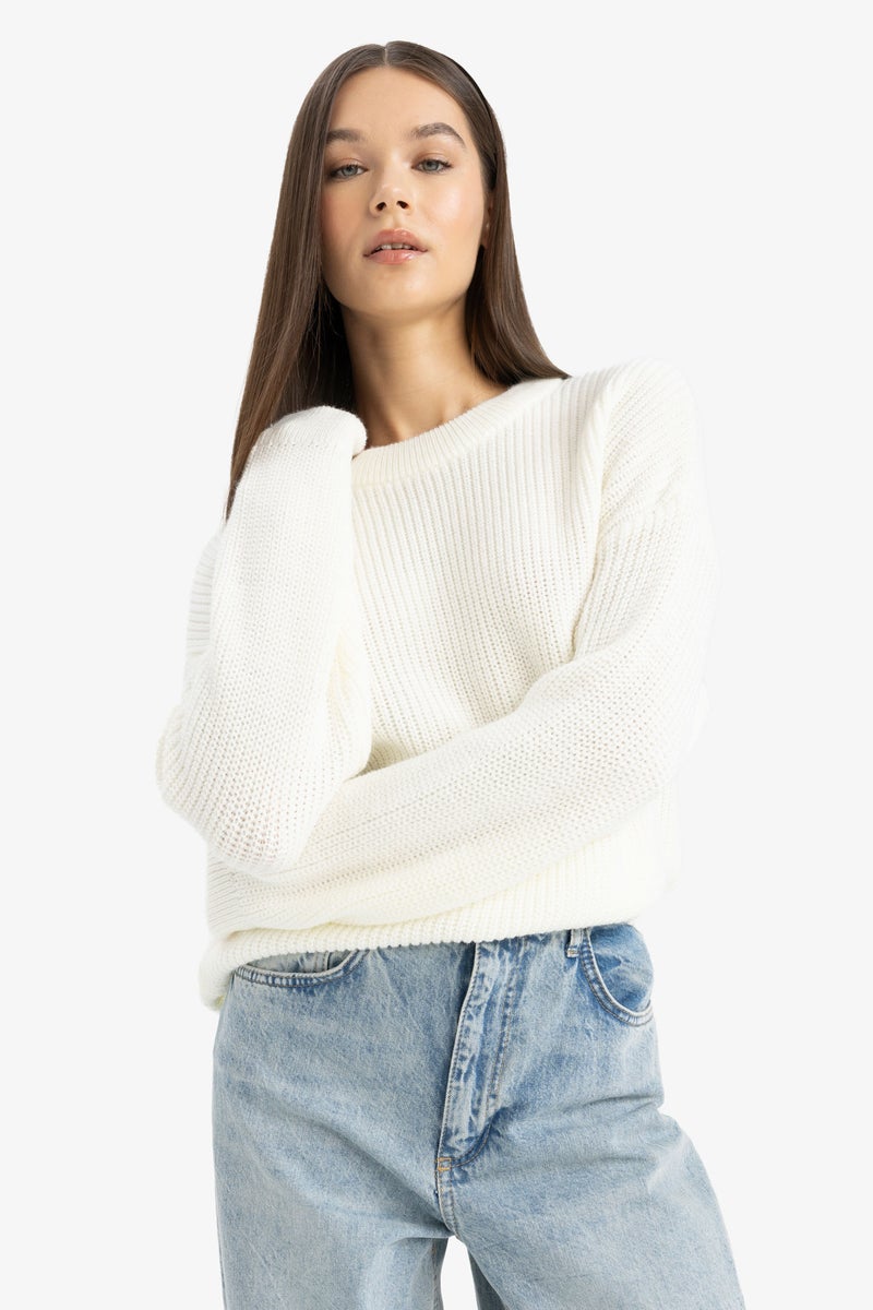 DeFacto Beige Woman Regular Fit Crew Neck Basic Knit Pullover Casual - Image 5